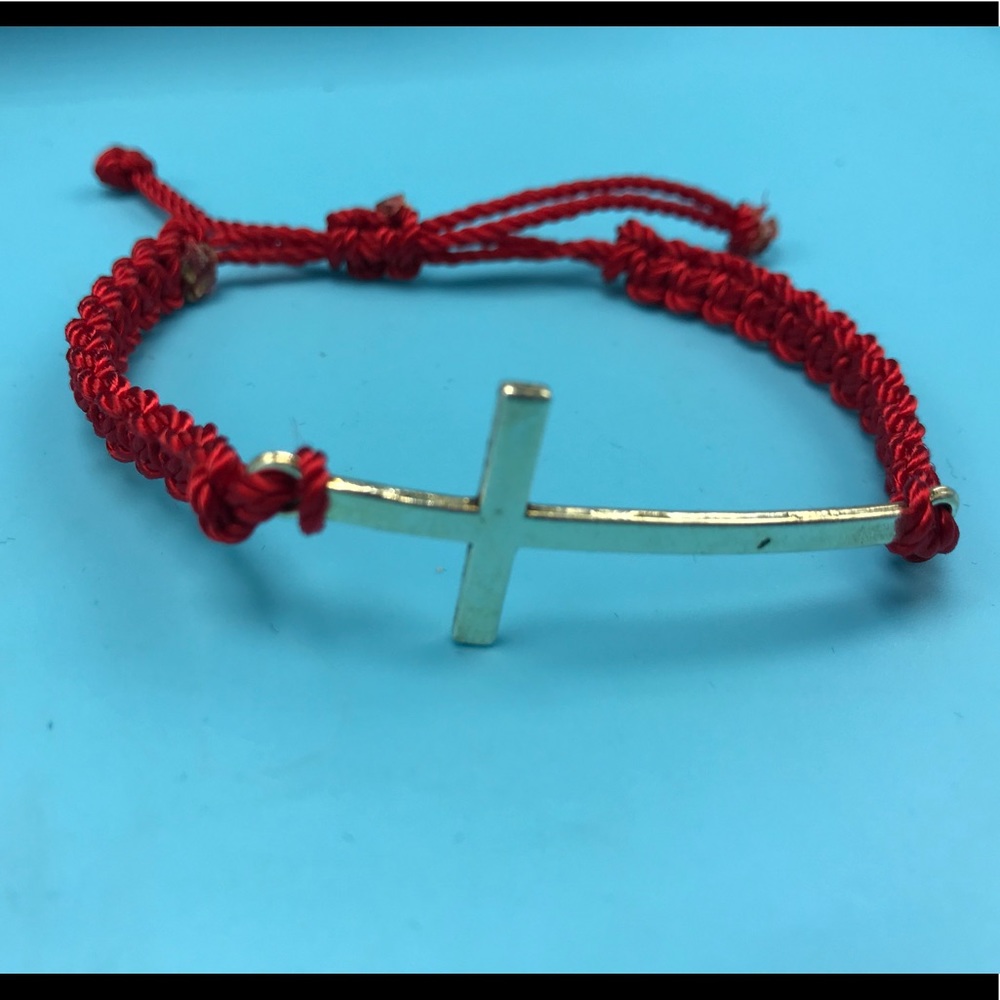 Cross Red Knotted Friendship Bracelet